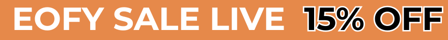 Promotional banner with 'EOFY Sale Live 15% Off' text on an orange background
